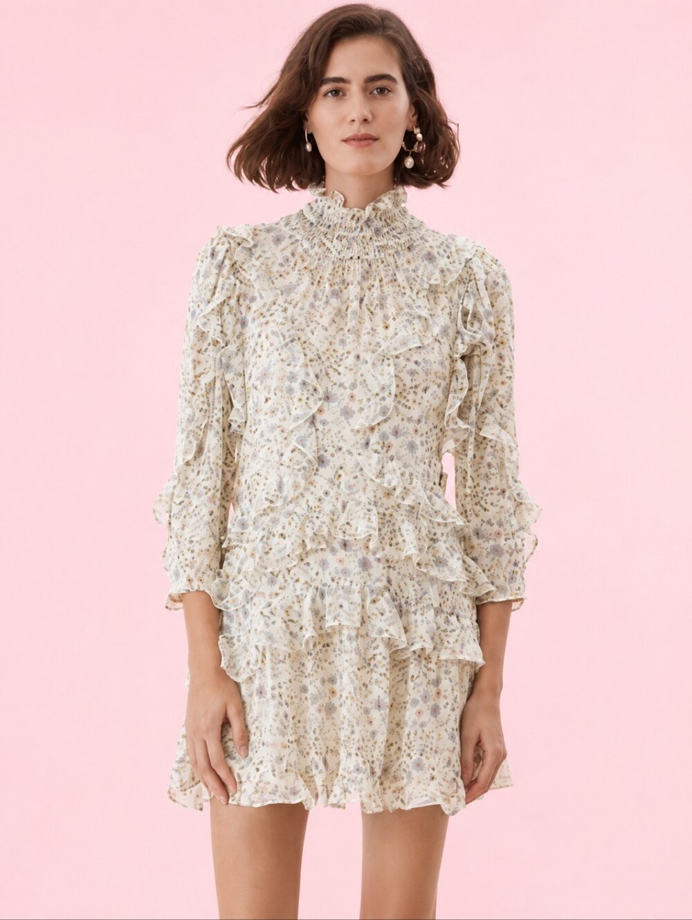 Rebecca Taylor Vivianna Vine Silk Burnout Mini Dress 4 Floral Tiered Ruffled NEW